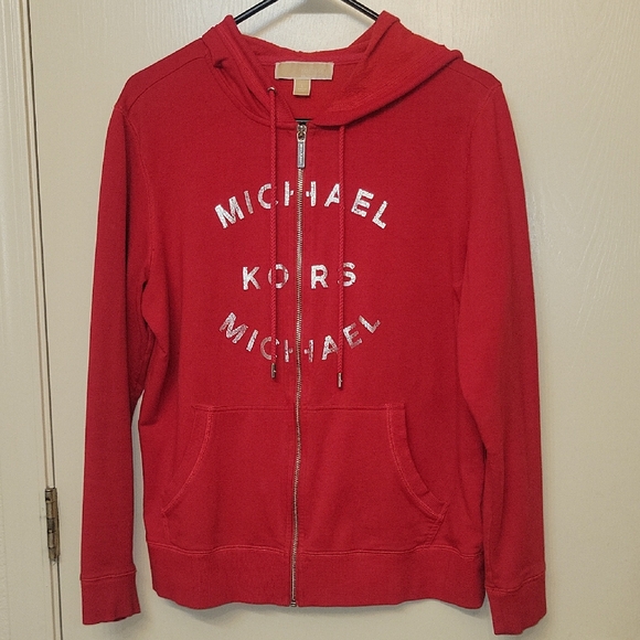 Michael Kors Red Zip-Up Hoodie with Silver Accents - Picture 1 of 5